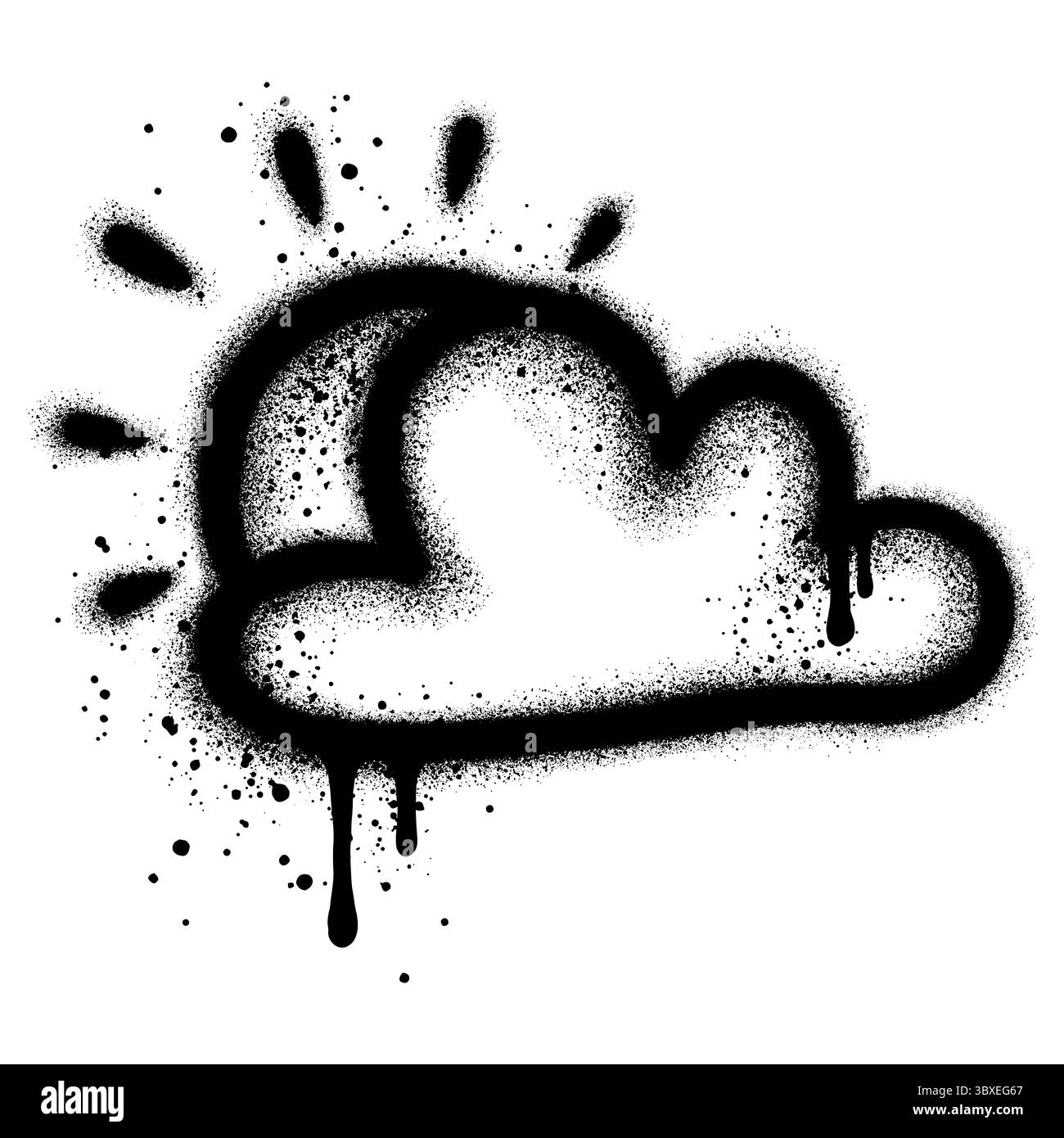 Sun and Cloud Graffiti mit schwarzer Sprühfarbe. Vektorabbildung. Stock Vektor