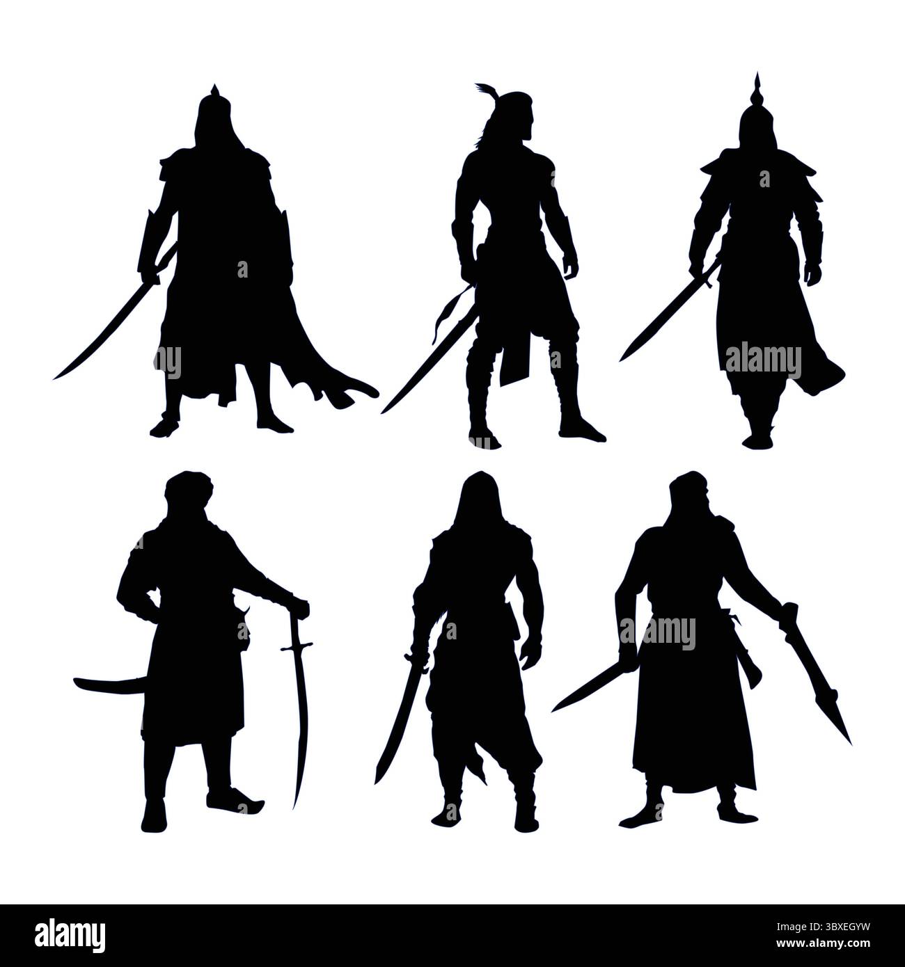 Schwarze Silhouetten der arabischen Krieger und Sultane auf weißem Hintergrund Vol 01 Stock Vektor