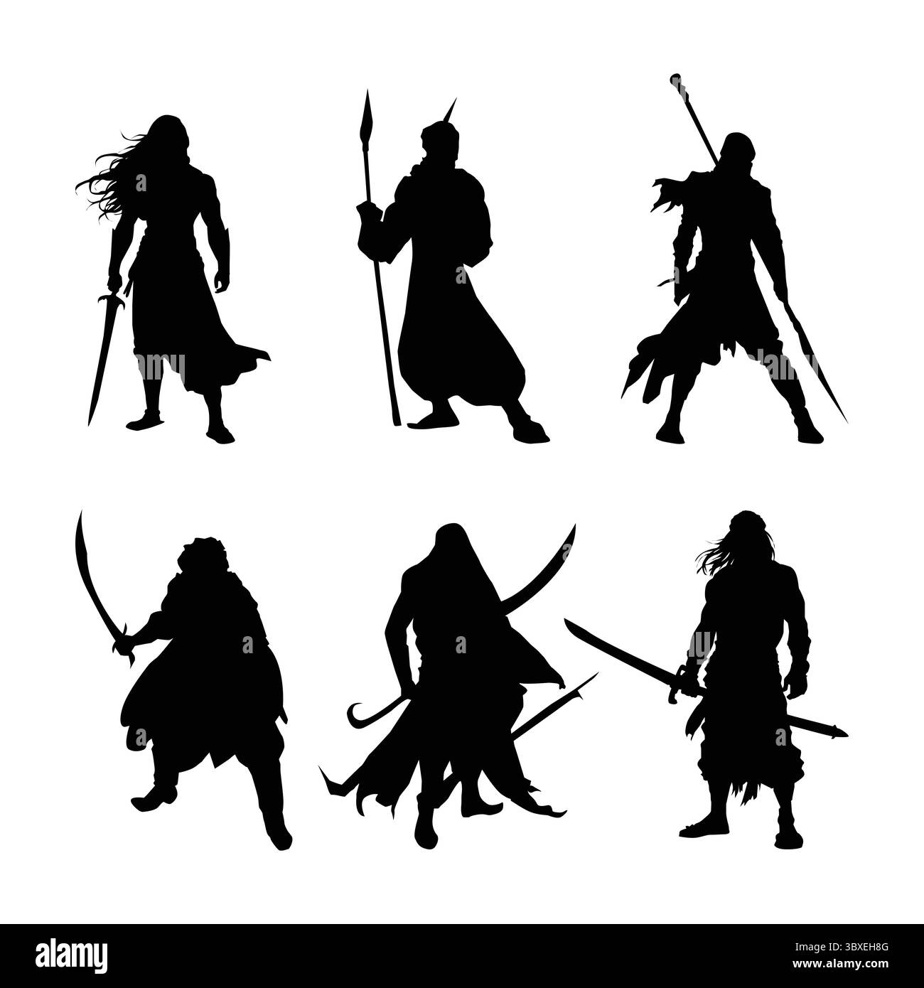 Schwarze Silhouetten der arabischen Krieger und Sultane auf weißem Hintergrund Vol 02 Stock Vektor