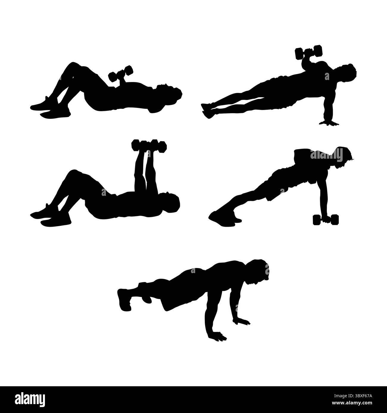 Körperbau Übung schwarze Silhouette Illustration auf weißem Hintergrund Band 06 Stock Vektor