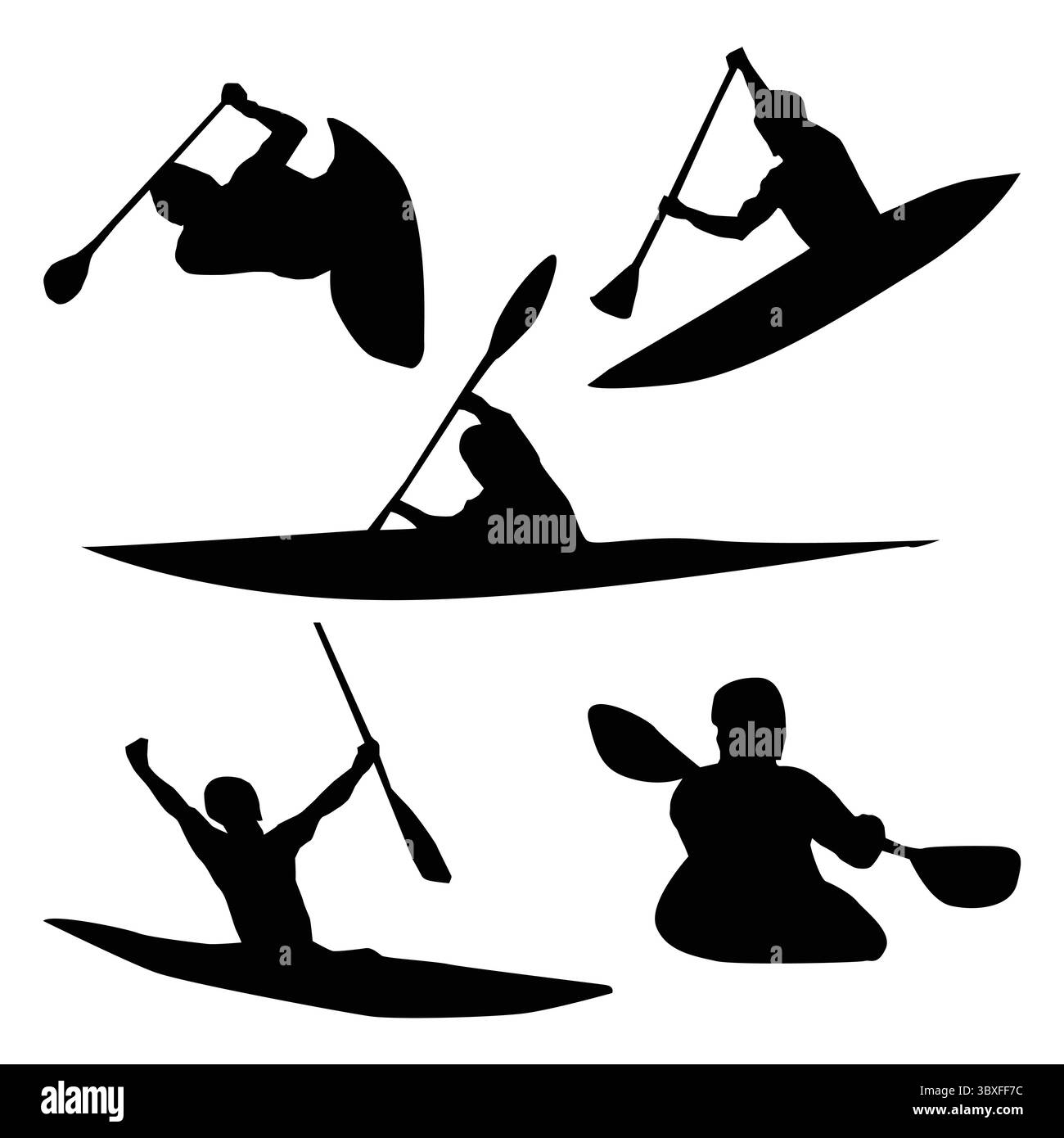 Kanu Slalom Silhouette Schwarz Hintergrundform Vol. 3 Stock Vektor