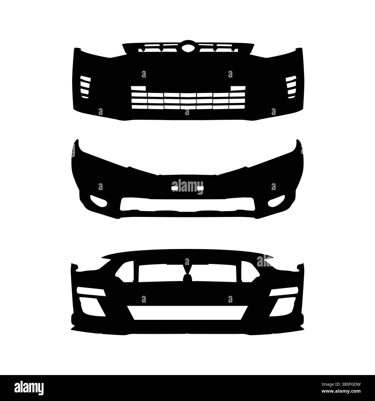 Schwarze Silhouettenabbildung des Stoßfängers auf vektorbasierter Zeichnung Vol 03 Stock Vektor