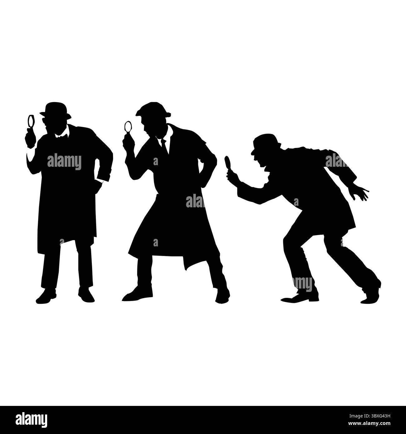 Detective Black Silhouette man Gun Illustration auf weißem Hintergrund Vol 01 Stock Vektor