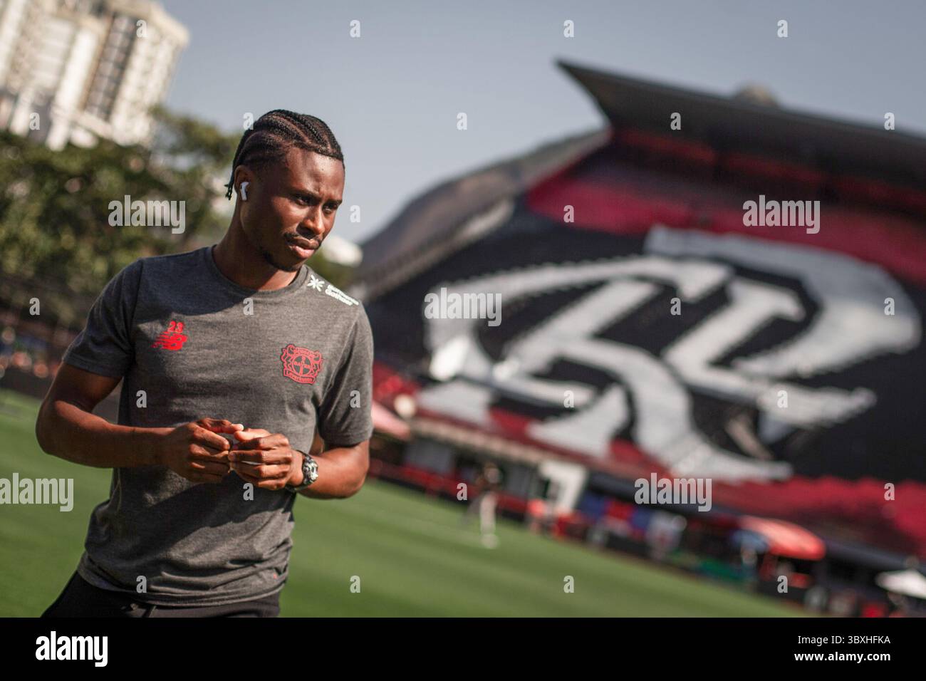 Rio De Janeiro, Brasilien. Juli 2025. Fußball: Testspiel, Flamengo U20 - Bayer Leverkusen, da Gavea Stadion. Nathan Tella von Bayer Leverkusen auf dem Spielfeld. Quelle: Joao Gabriel Alves/dpa/Alamy Live News Stockfoto