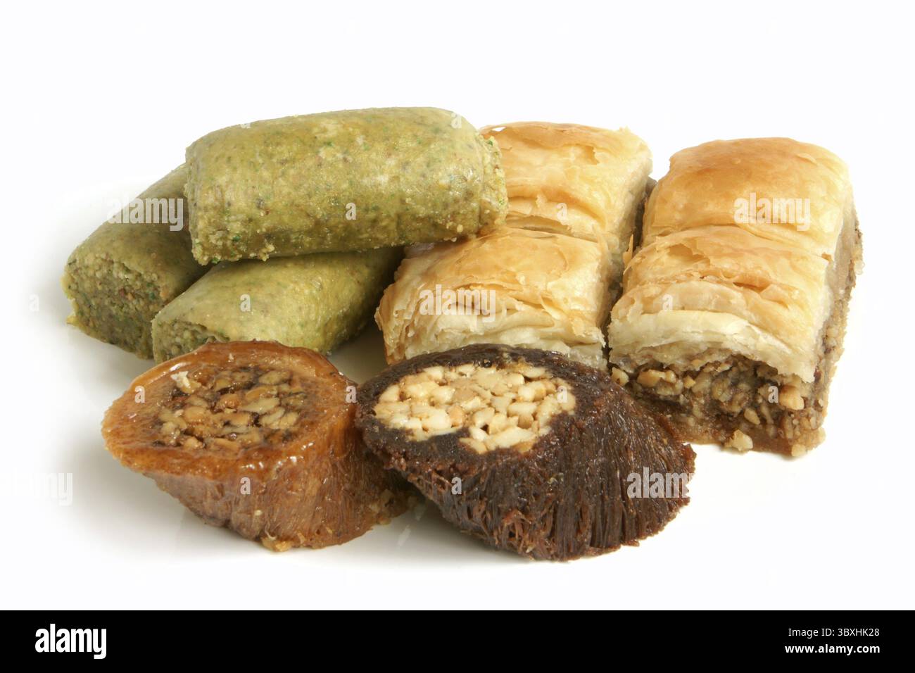 Türkische Spezialitäten auf weißem Hintergrund Stockfoto