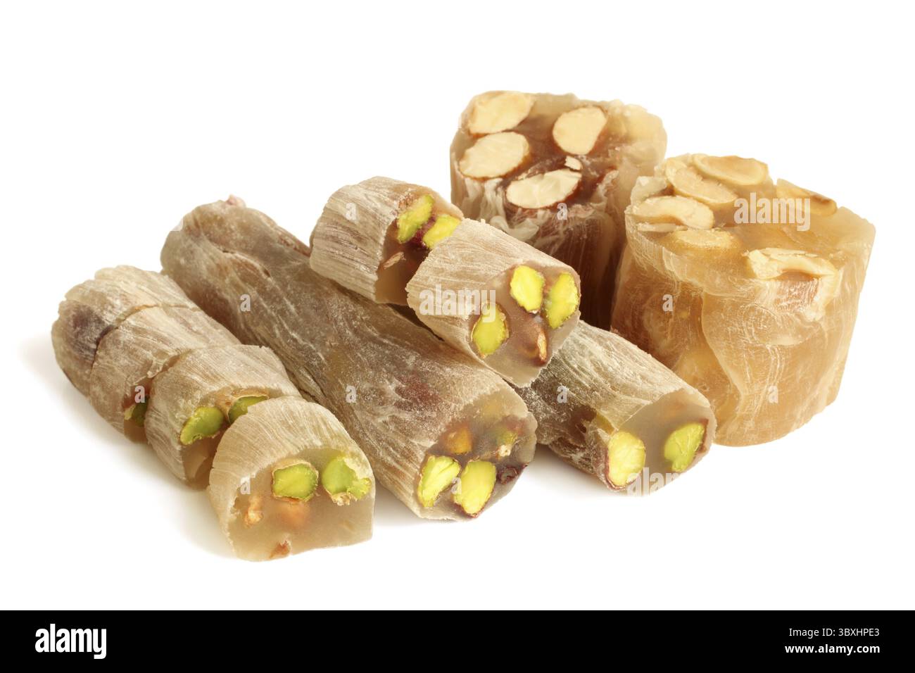 Turkish Delight auf weißem Hintergrund Stockfoto