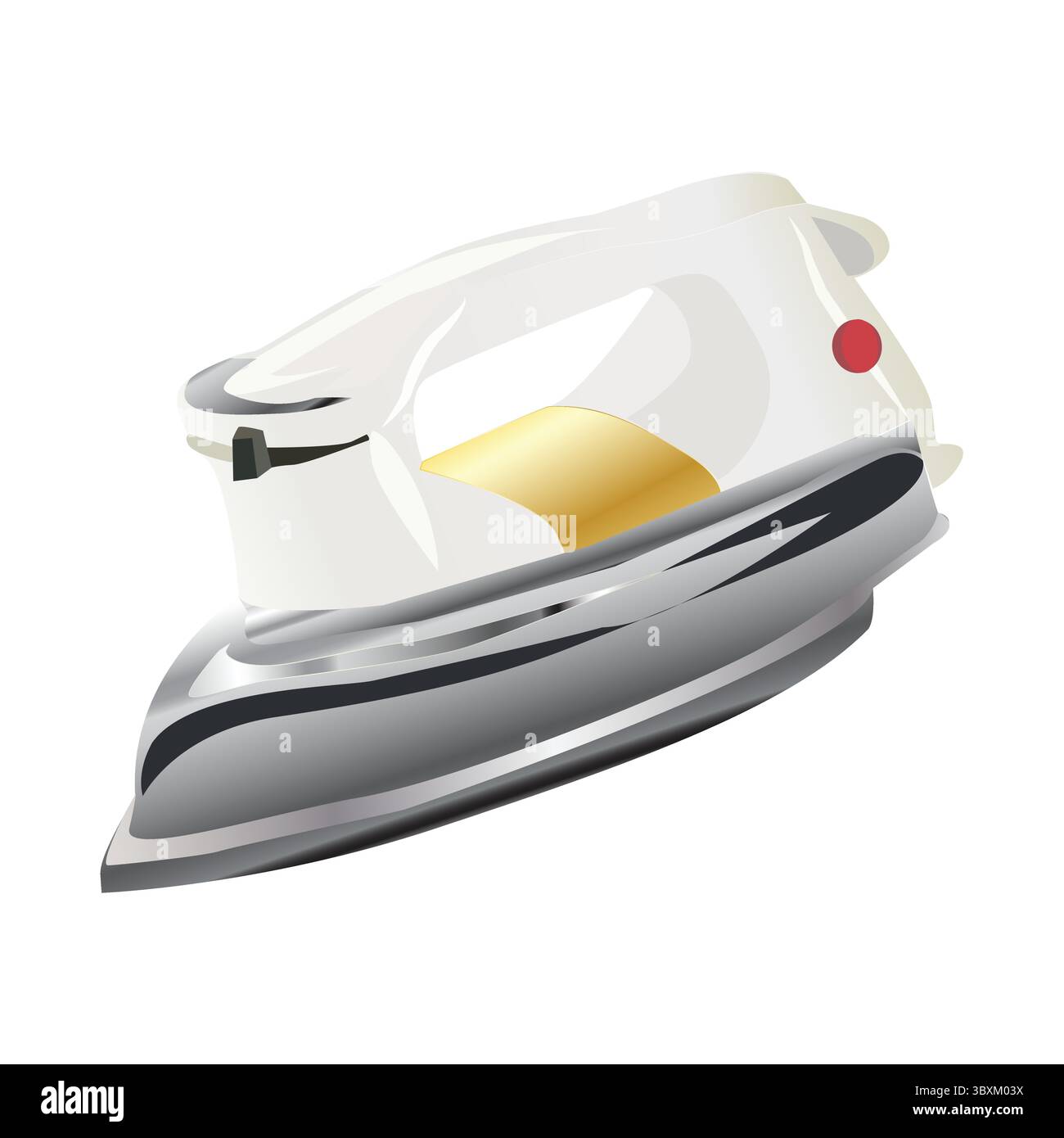 Realistischer 3D-Vektor eines Bügeleisens in weißer Farbe zum Bügeln von Kleidung auf hellweißem Hintergrund Stock Vektor