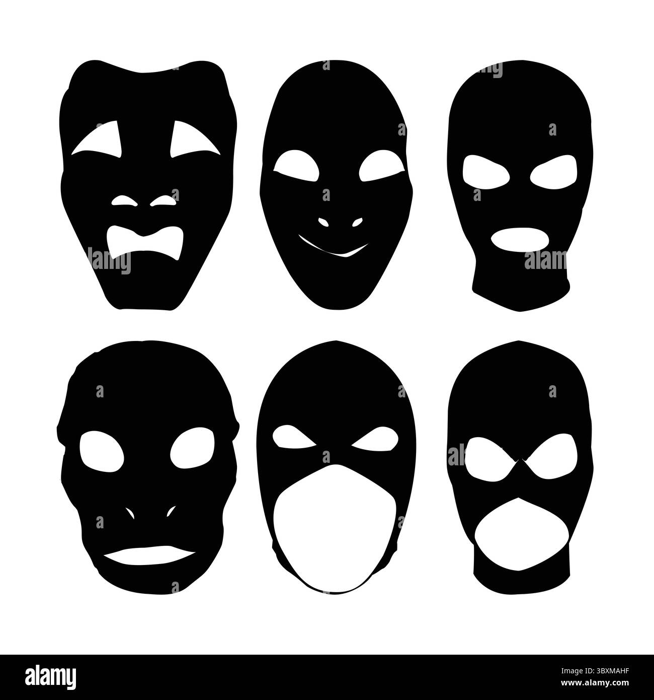 Satz der vektorbasierten Zeichnung Vol 01 der schwarzen Maske Silhouette Stock Vektor