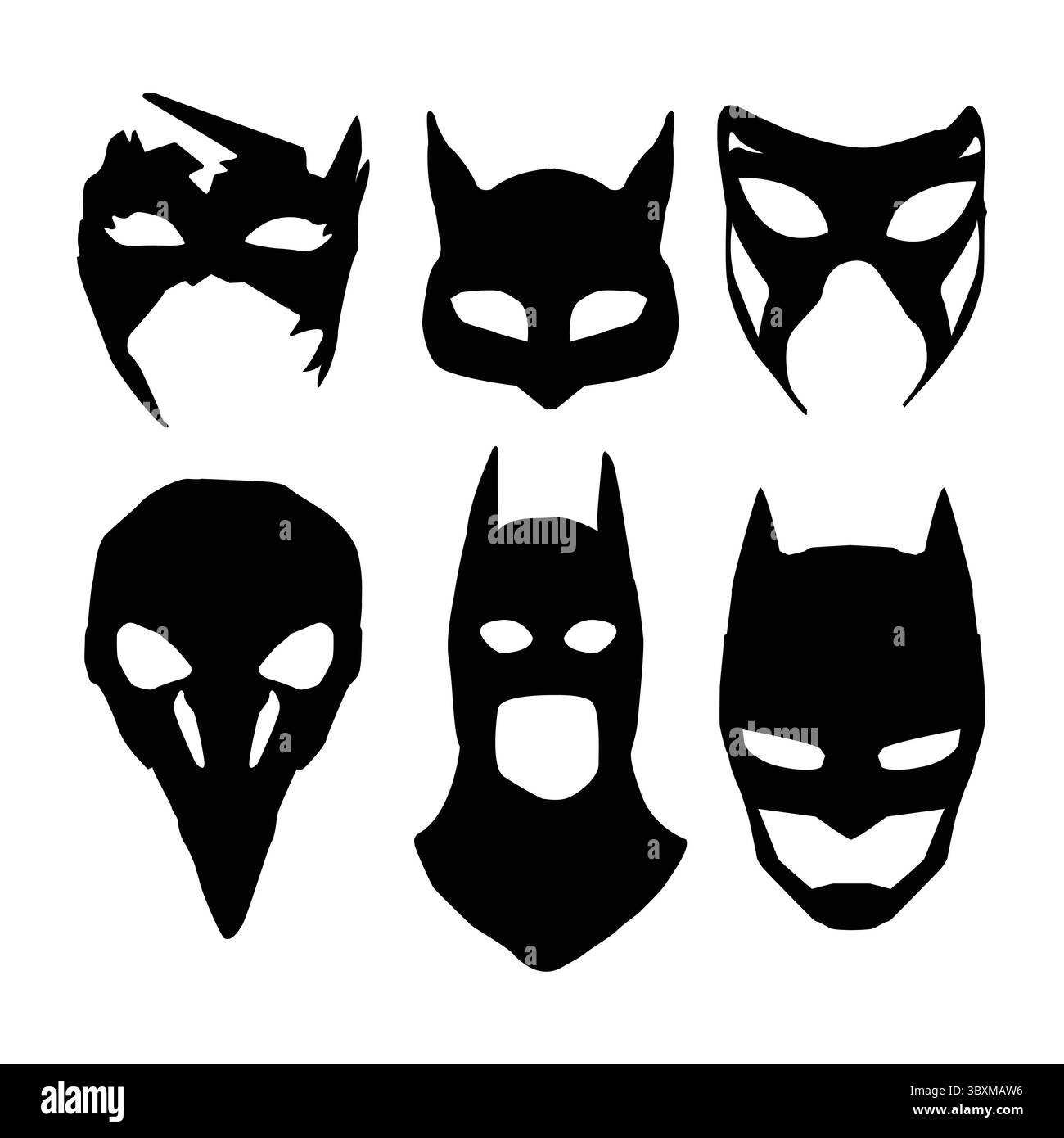 Satz der vektorbasierten Zeichnung Vol 03 der schwarzen Maske Silhouette Illustration Stock Vektor