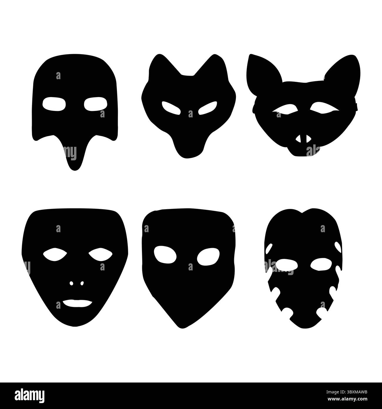 Satz der vektorbasierten Zeichnung Vol 02 der schwarzen Maske Silhouette Illustration Stock Vektor