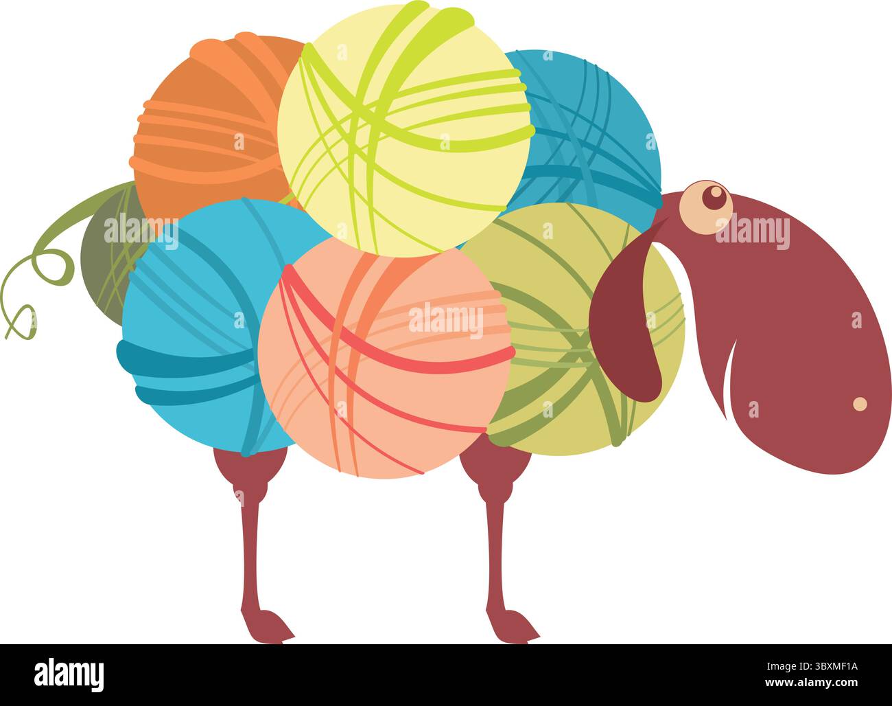 Schafwolle. Schafe aus Wollkugeln. Originales süßes Schaf aus Wollkugeln. Konzeptabbildung. Isoliert auf weißem Hintergrund Stock Vektor