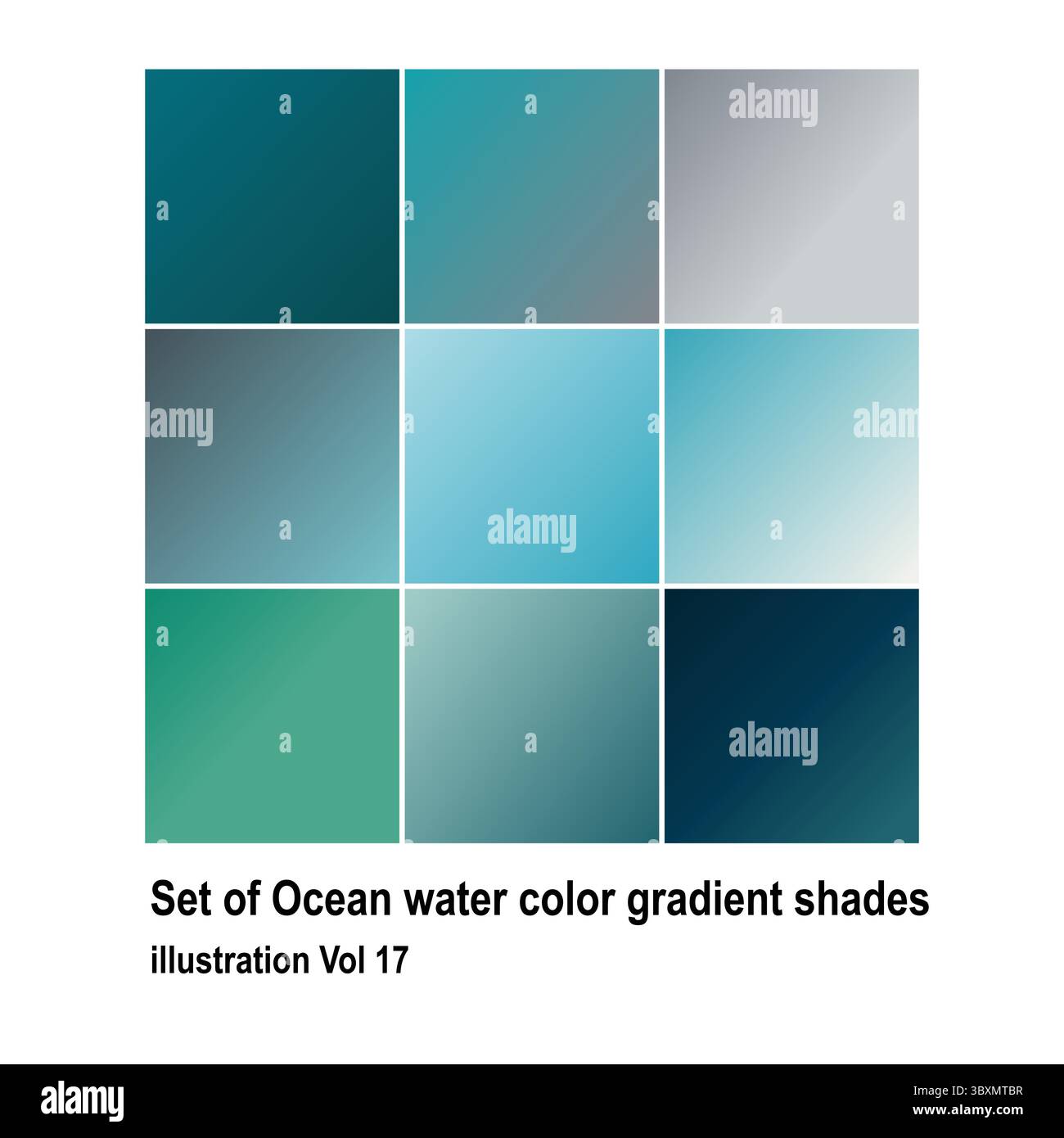 Set von Ocean Watercolor Gradient Shades Illustration Vol. 17 Stock Vektor