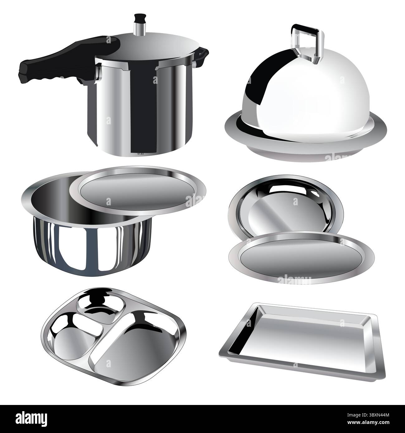 Set aus Edelstahl Kochgeschirr Illustration mit weißem Hintergrund Band 01 Stock Vektor