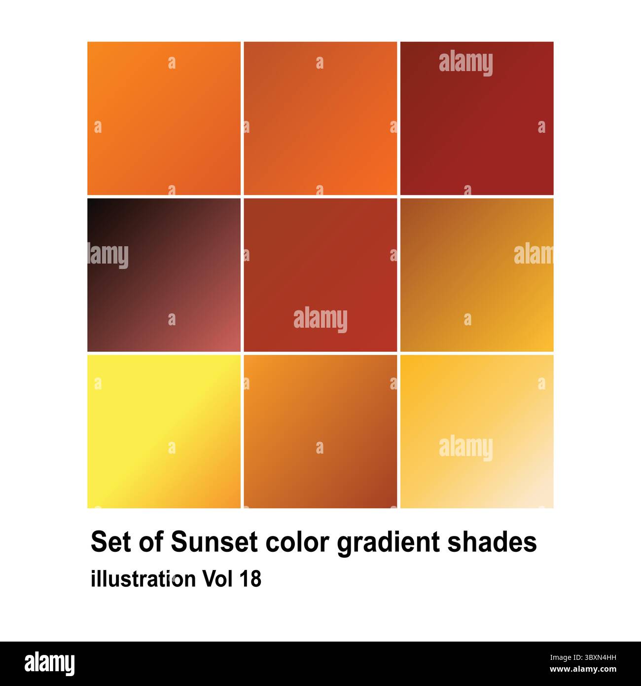 Satz von Sonnenuntergang Farbverlaufsschattierungen Illustration Vol. 18 Stock Vektor