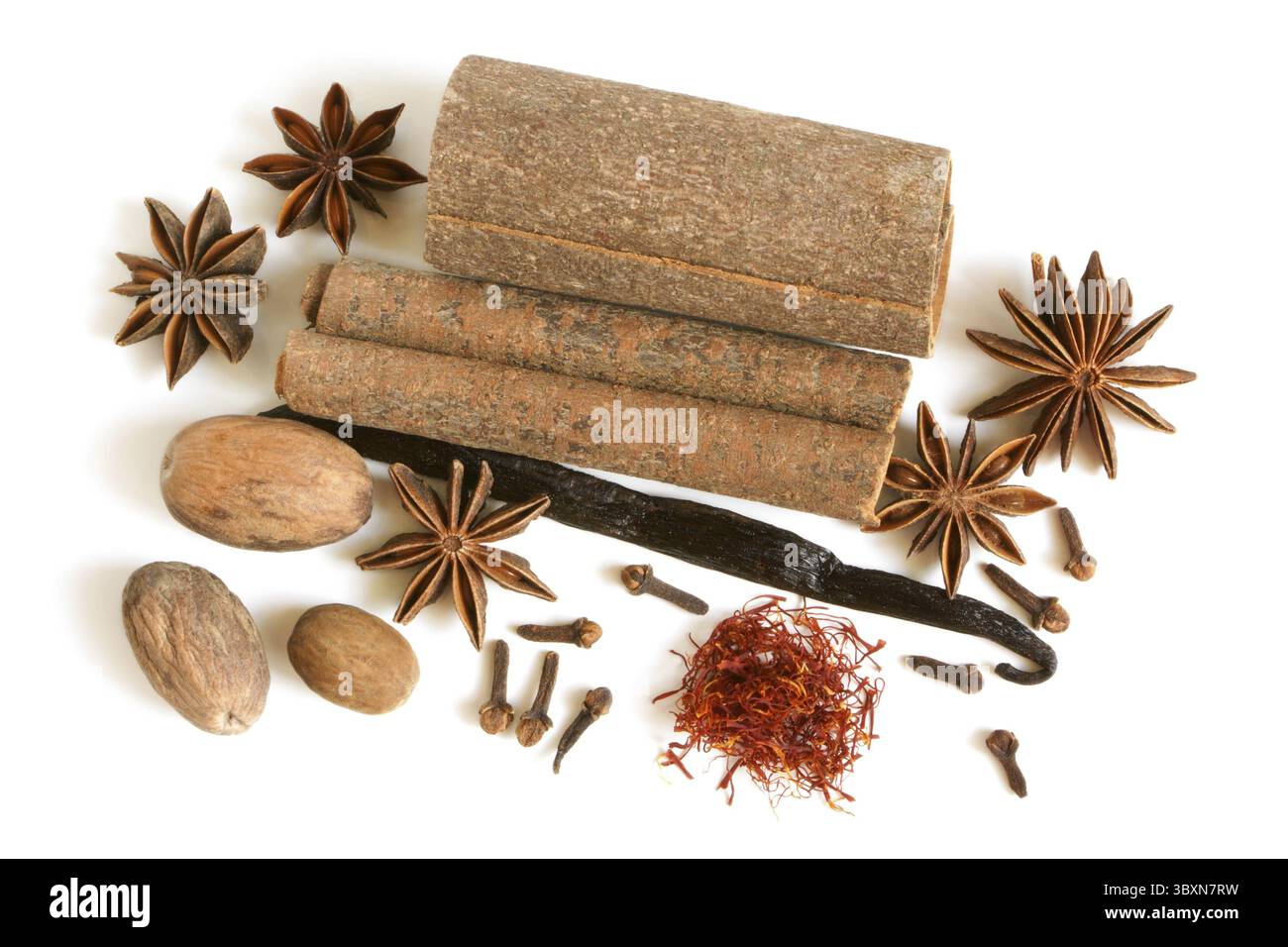 Gewürzkollektion auf weißem Hintergrund Stockfoto