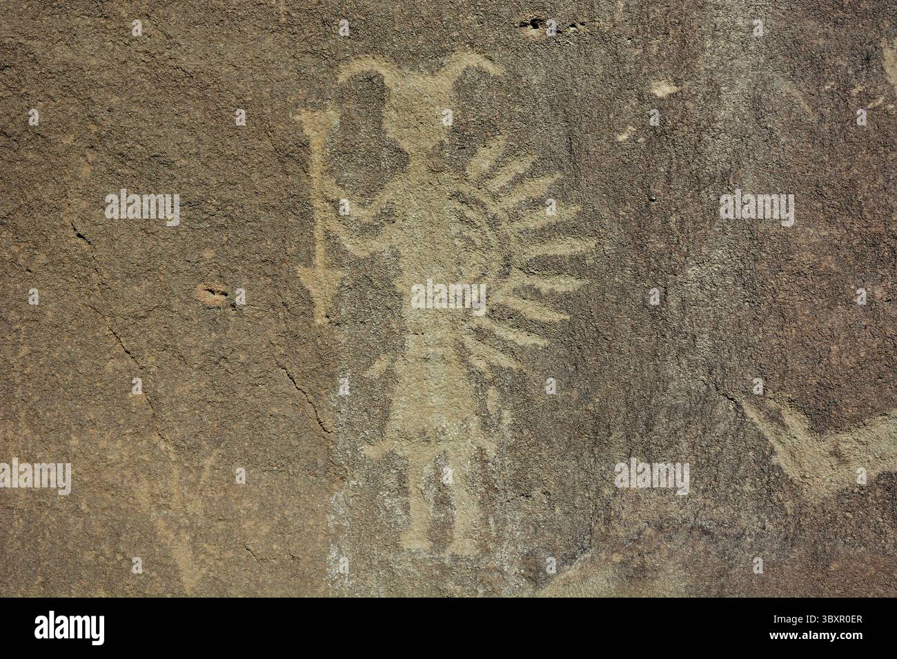 Crow Canyon Petroglyph, New Mexico, USA – Indianer auf Sandstein Stockfoto
