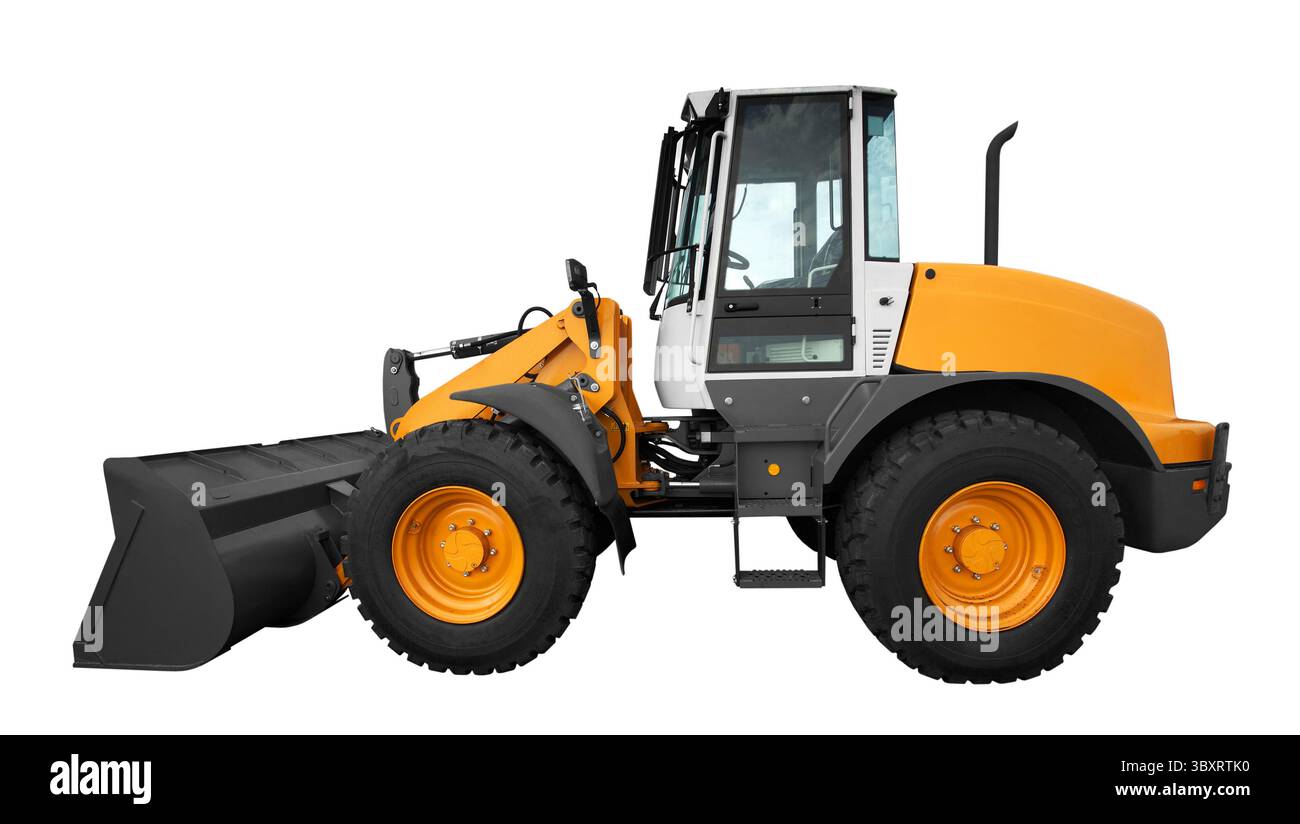 Bulldozer isoliert auf weißem Hintergrund Stockfoto