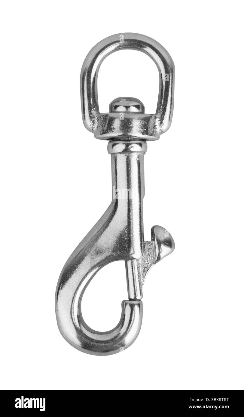 Karabiner für Schlüsselanhänger, isoliert auf weißem Hintergrund Stockfoto