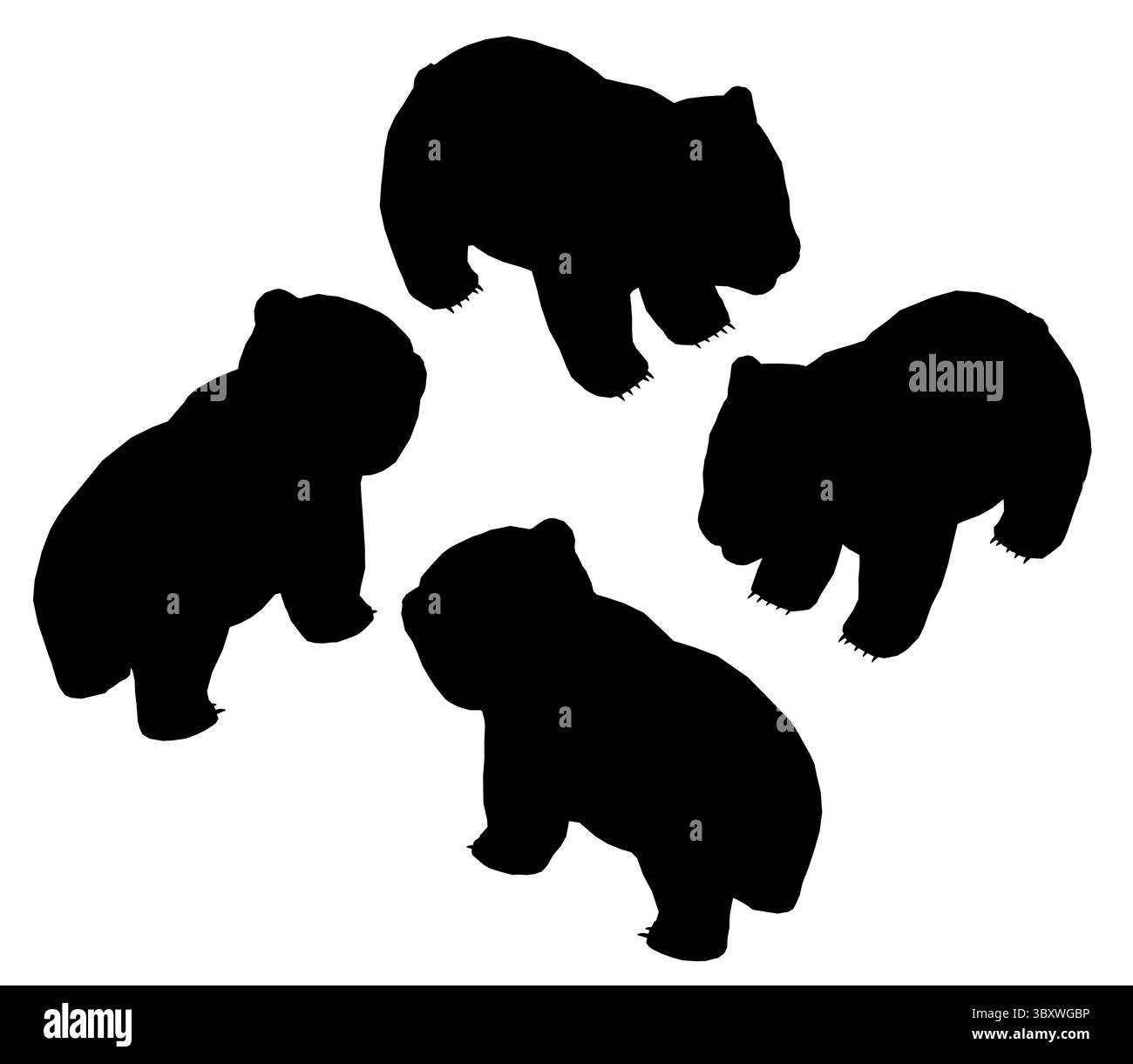 Vier Panda stehen im Kreis. Die Panda sind schwarz-weiß. Das Bild hat eine verspielte und skurrile Stimmung. Isometrische Ansicht Stock Vektor