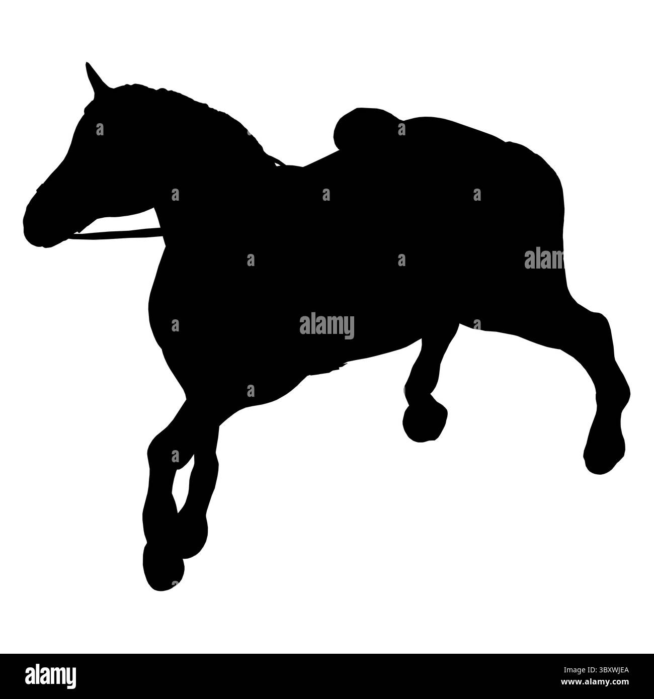 Ein Pferd läuft mit erhobenem Kopf. Das Pferd ist schwarz-weiß Stock Vektor