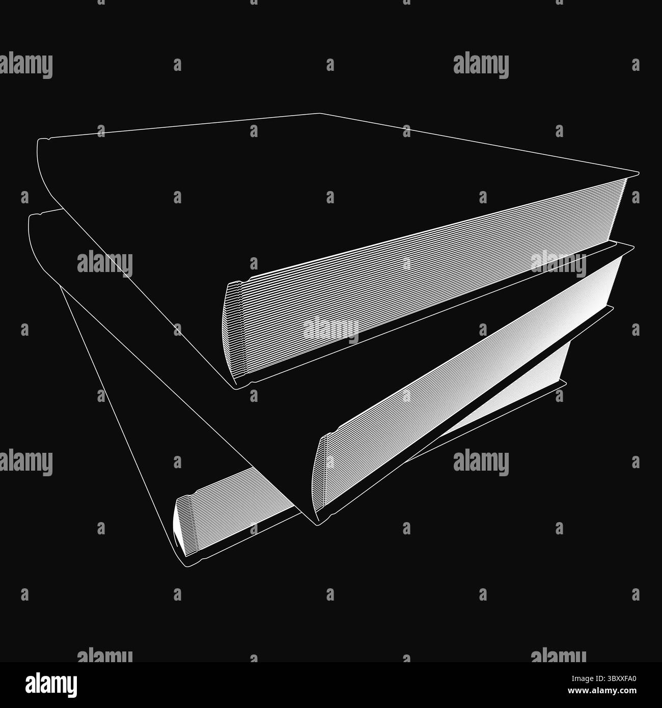 Stapel Bücher auf schwarzem Hintergrund mit einer weißen Linienzeichnung eines Buches in der Mitte, die eine minimalistische und elegante Komposition schafft. Das saubere Desigment Stock Vektor Stapel Bücher auf schwarzem Hintergrund mit einer weißen Linienzeichnung eines Buches in der Mitte, die eine minimalistische und elegante Komposition schafft. Das saubere Desigment Stock Vektor