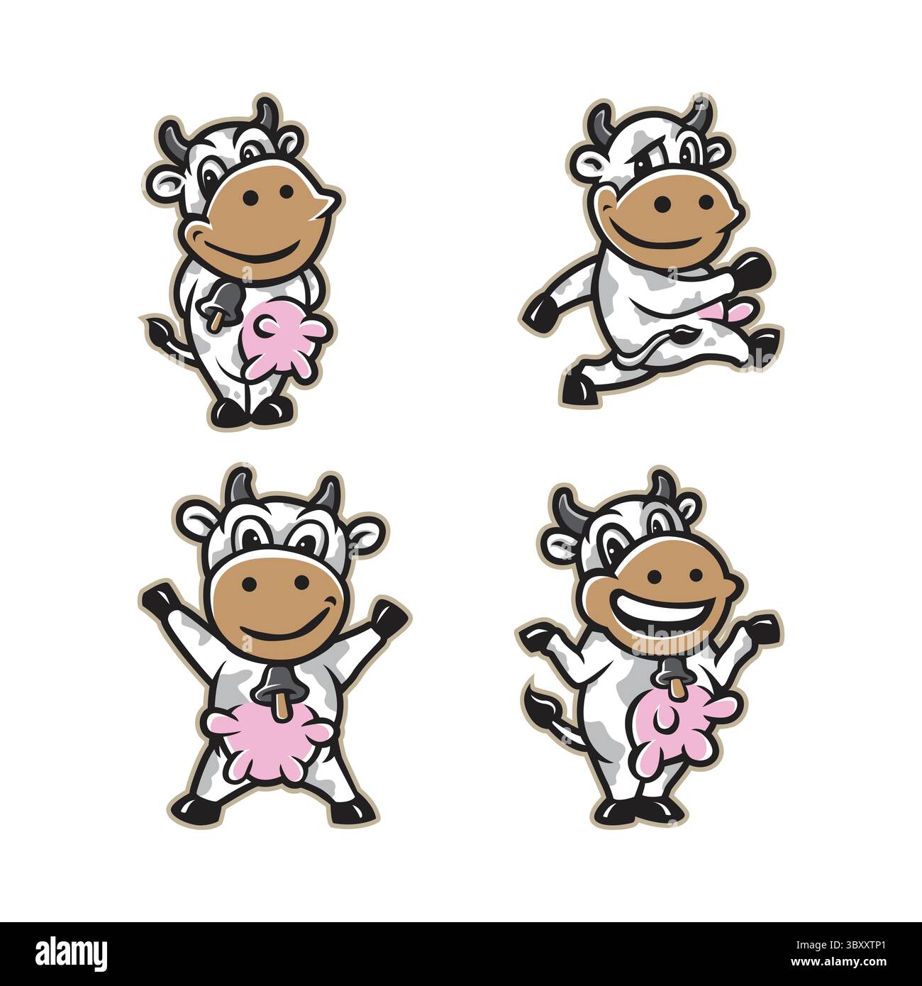 Kuh Maskottchen Logo Design Vektor mit modernem Illustrationskonzept Stil für Abzeichen, Emblem und T-Shirt Druck. Smart Cow Illustration Maskottchen Pack. Stock Vektor