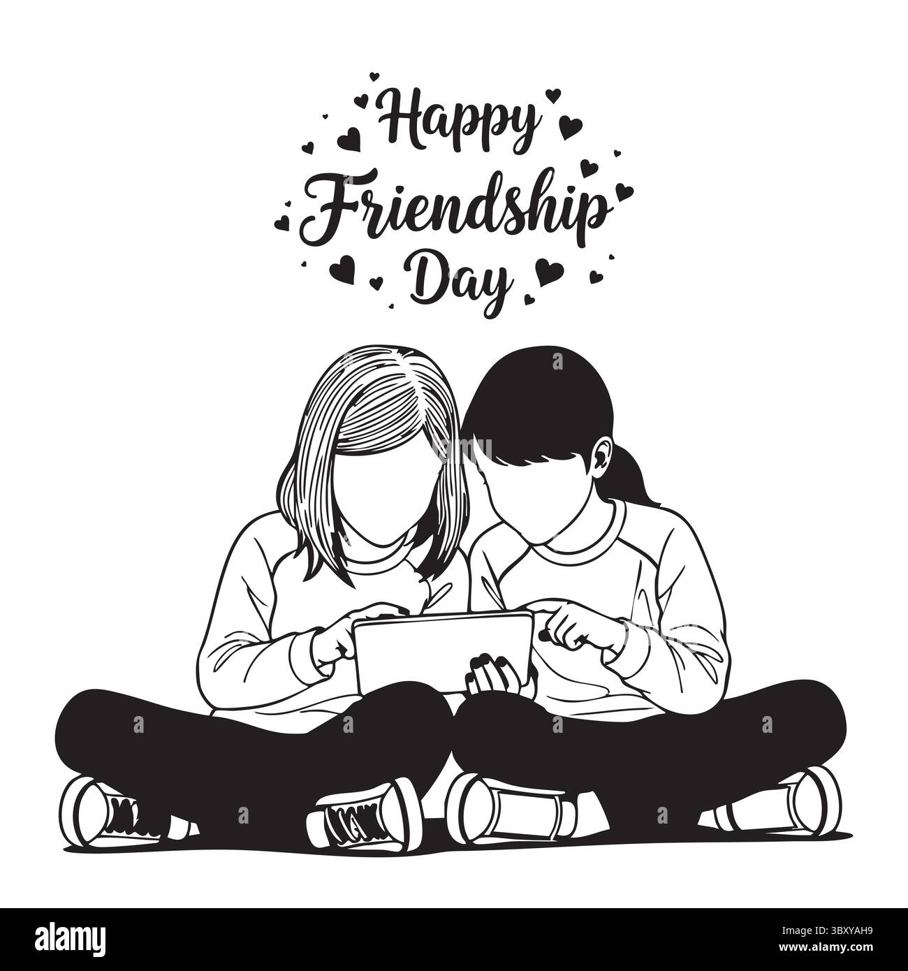 Freundschaftstag Hand gezeichnet Vektor-Illustrationen von besten Freunden umarmen, lachen, zusammen sitzen, Gruppe Freunde Kunstwerke für Karten, Poster, Aufkleber Stock Vektor