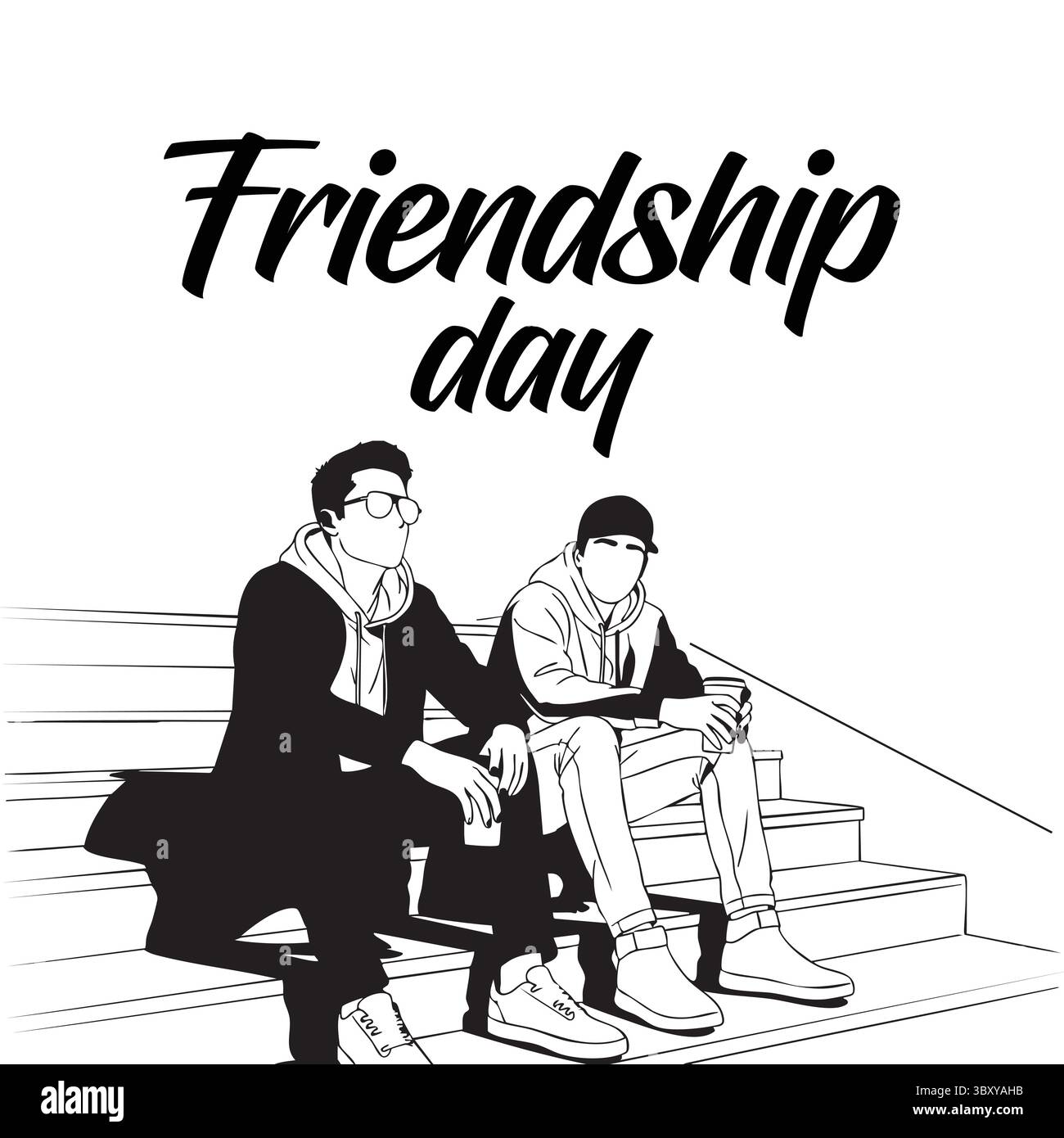 Freundschaftstag Hand gezeichnet Vektor-Illustrationen von besten Freunden umarmen, lachen, zusammen sitzen, Gruppe Freunde Kunstwerke für Karten, Poster, Aufkleber Stock Vektor