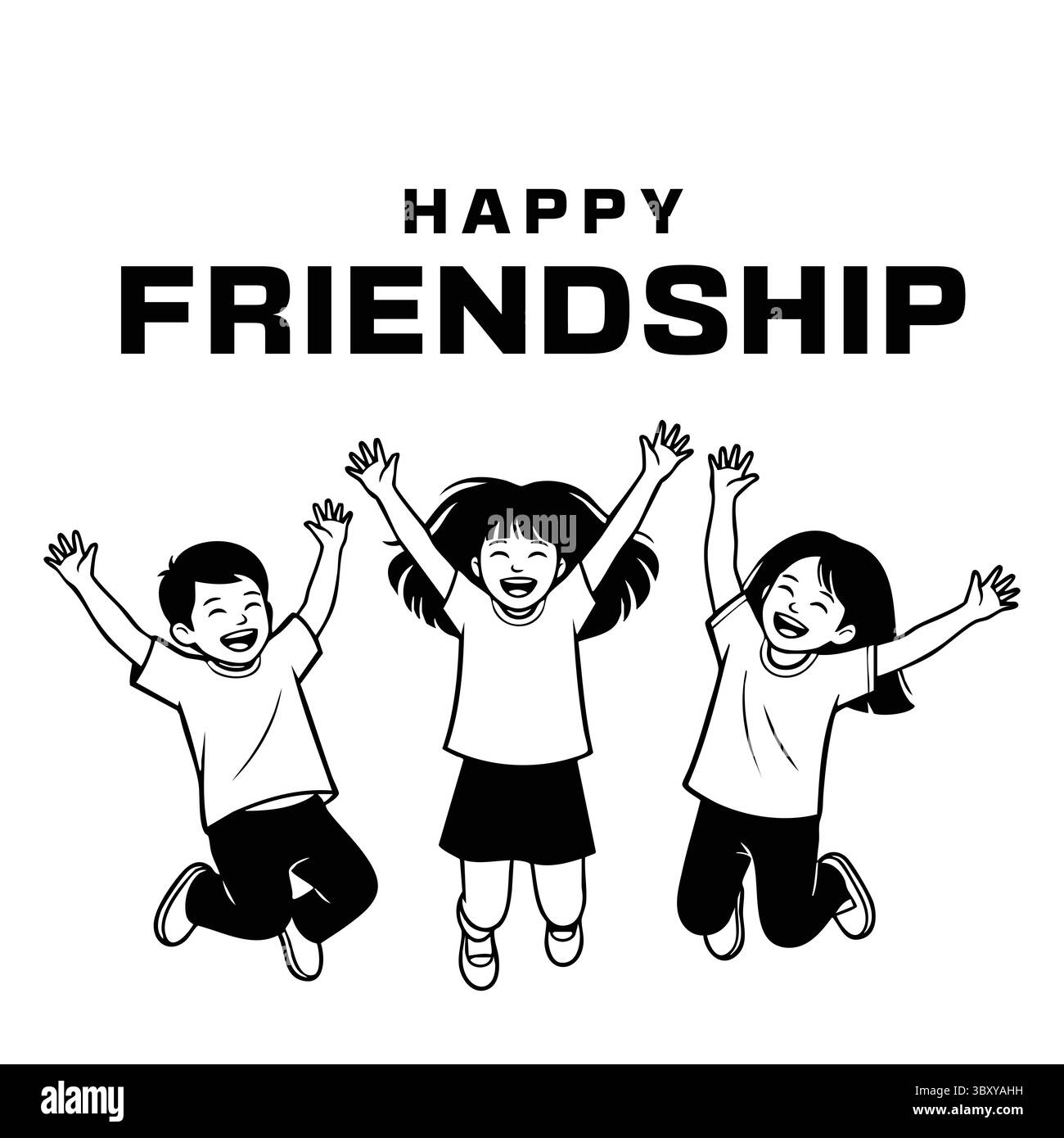 Freundschaftstag Hand gezeichnet Vektor-Illustrationen von besten Freunden umarmen, lachen, zusammen sitzen, Gruppe Freunde Kunstwerke für Karten, Poster, Aufkleber Stock Vektor