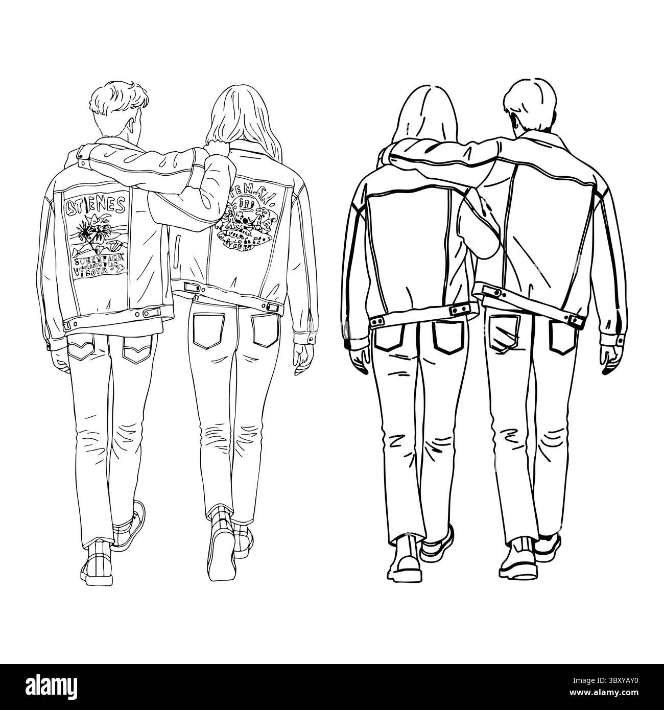 Freundschaftstag Hand gezeichnet Vektor-Illustrationen von besten Freunden umarmen, lachen, zusammen sitzen, Gruppe Freunde Kunstwerke für Karten, Poster, Aufkleber Stock Vektor