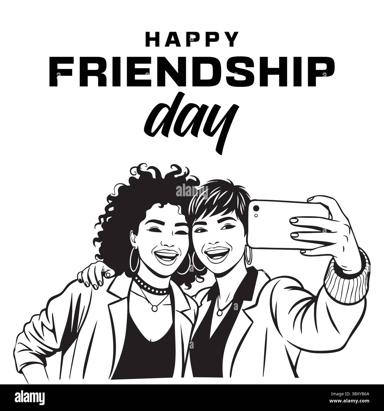 Freundschaftstag Hand gezeichnet Vektor-Illustrationen von besten Freunden umarmen, lachen, zusammen sitzen, Gruppe Freunde Kunstwerke für Karten, Poster, Aufkleber Stock Vektor