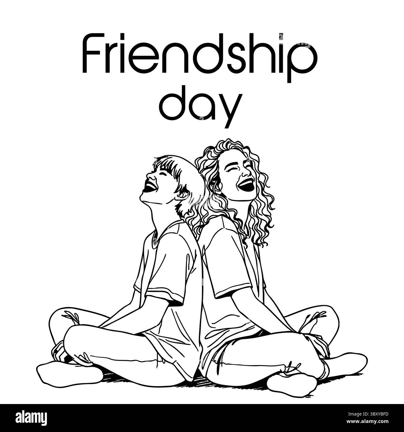 Freundschaftstag Hand gezeichnet Vektor-Illustrationen von besten Freunden umarmen, lachen, zusammen sitzen, Gruppe Freunde Kunstwerke für Karten, Poster, Aufkleber Stock Vektor