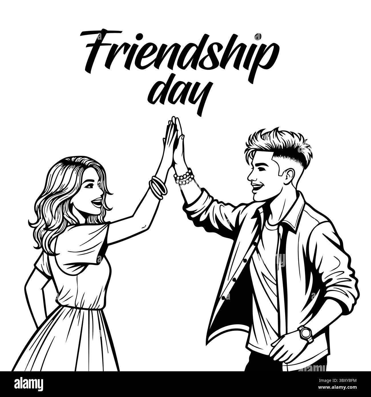 Freundschaftstag Hand gezeichnet Vektor-Illustrationen von besten Freunden umarmen, lachen, zusammen sitzen, Gruppe Freunde Kunstwerke für Karten, Poster, Aufkleber Stock Vektor