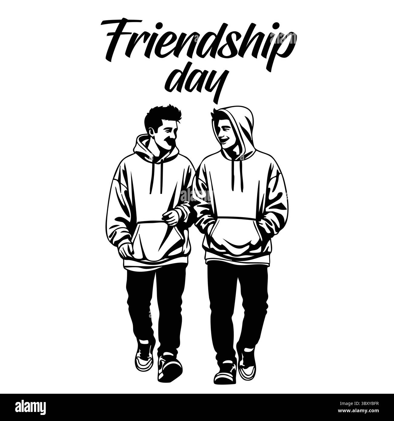 Freundschaftstag Hand gezeichnet Vektor-Illustrationen von besten Freunden umarmen, lachen, zusammen sitzen, Gruppe Freunde Kunstwerke für Karten, Poster, Aufkleber Stock Vektor