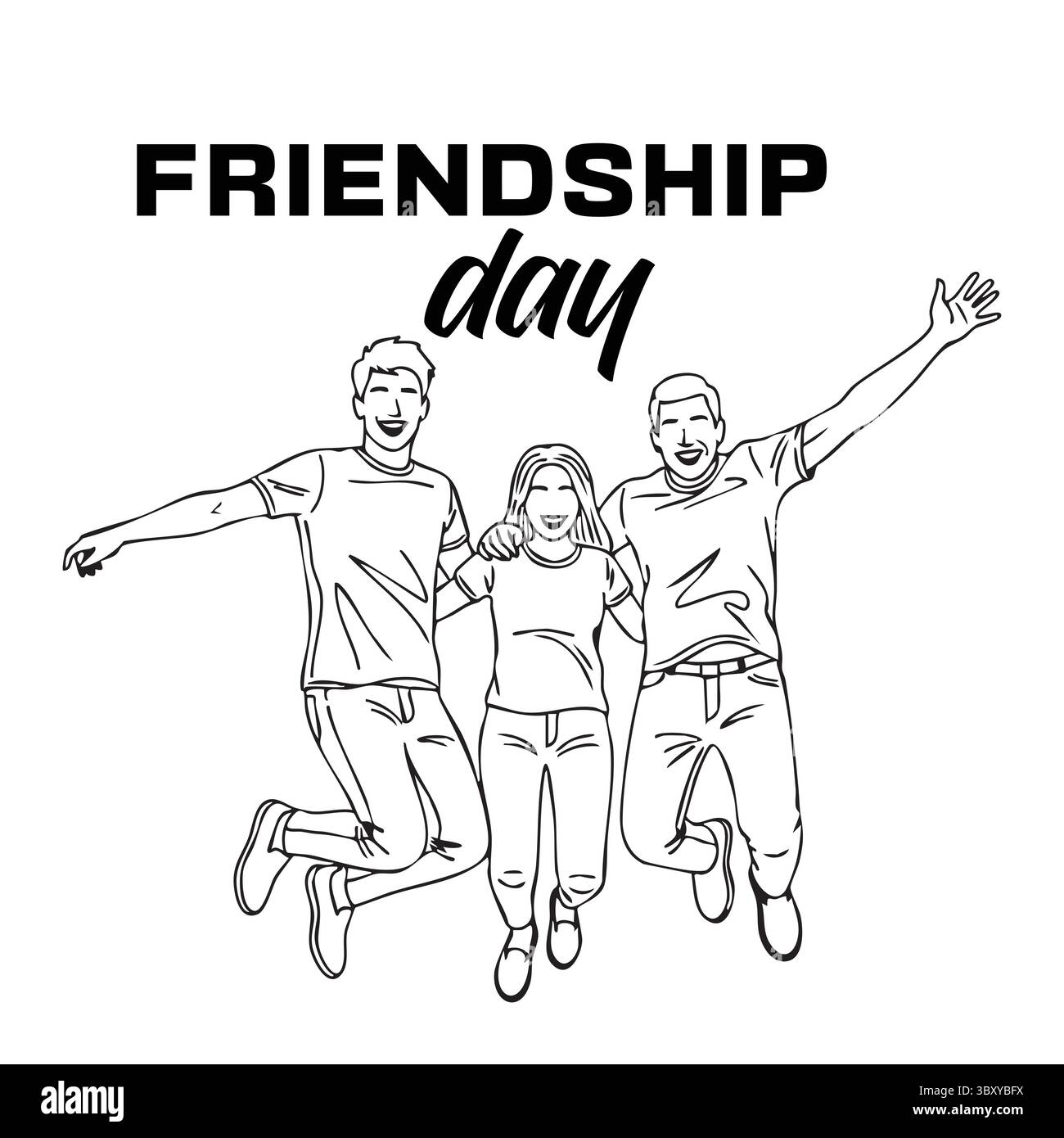 Freundschaftstag Hand gezeichnet Vektor-Illustrationen von besten Freunden umarmen, lachen, zusammen sitzen, Gruppe Freunde Kunstwerke für Karten, Poster, Aufkleber Stock Vektor