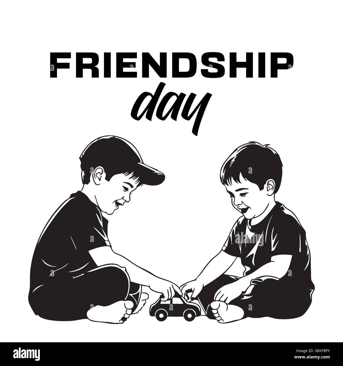 Freundschaftstag Hand gezeichnet Vektor-Illustrationen von besten Freunden umarmen, lachen, zusammen sitzen, Gruppe Freunde Kunstwerke für Karten, Poster, Aufkleber Stock Vektor