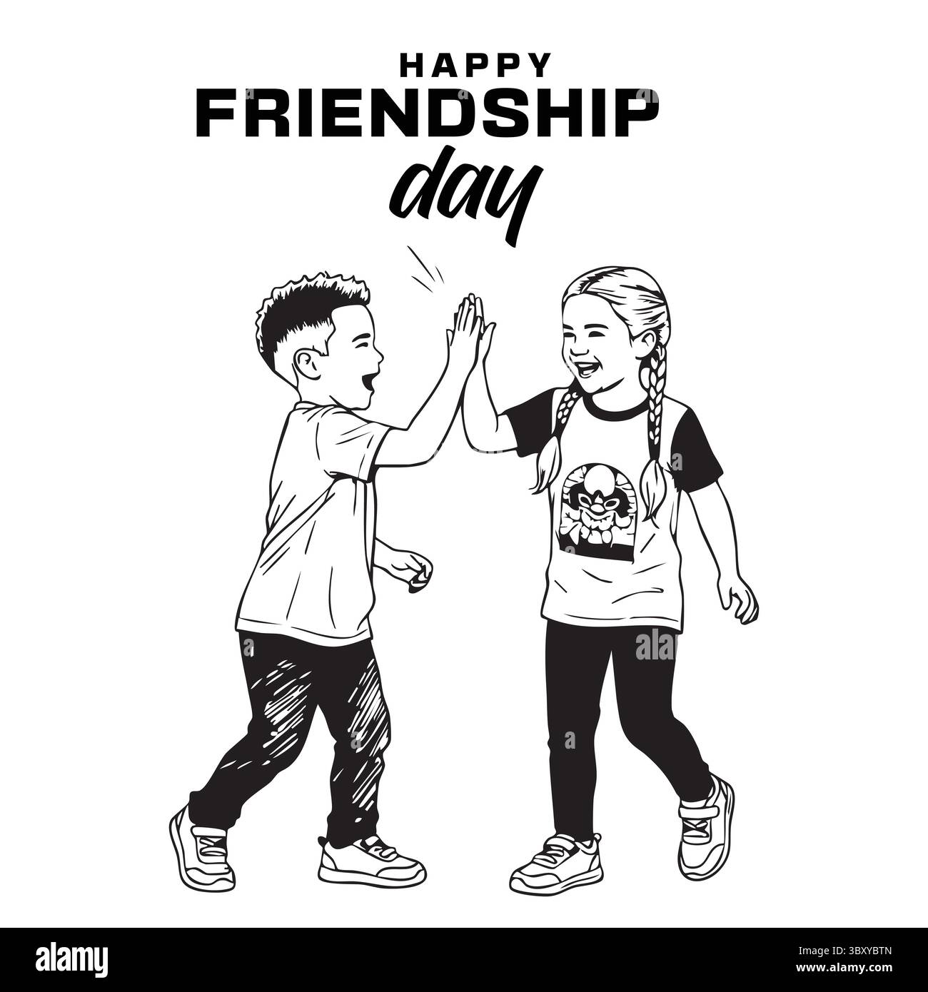 Freundschaftstag Hand gezeichnet Vektor-Illustrationen von besten Freunden umarmen, lachen, zusammen sitzen, Gruppe Freunde Kunstwerke für Karten, Poster, Aufkleber Stock Vektor