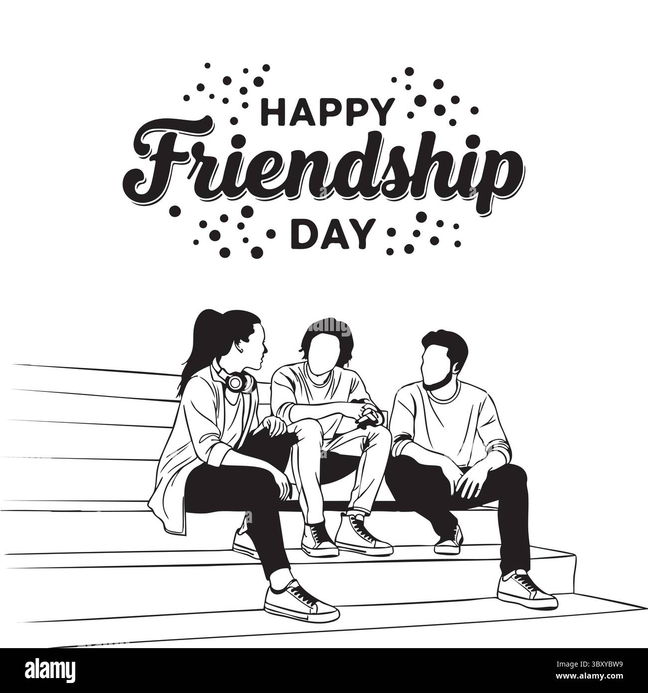 Freundschaftstag Hand gezeichnet Vektor-Illustrationen von besten Freunden umarmen, lachen, zusammen sitzen, Gruppe Freunde Kunstwerke für Karten, Poster, Aufkleber Stock Vektor