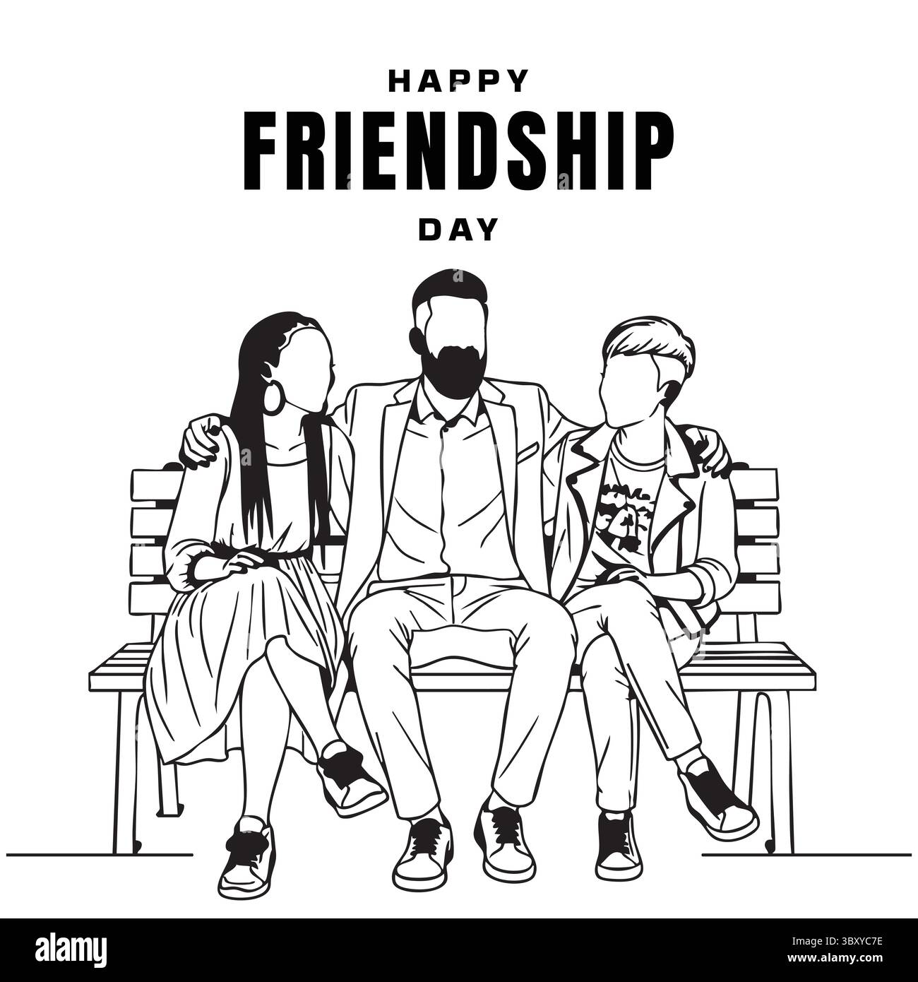 Freundschaftstag Hand gezeichnet Vektor-Illustrationen von besten Freunden umarmen, lachen, zusammen sitzen, Gruppe Freunde Kunstwerke für Karten, Poster, Aufkleber Stock Vektor