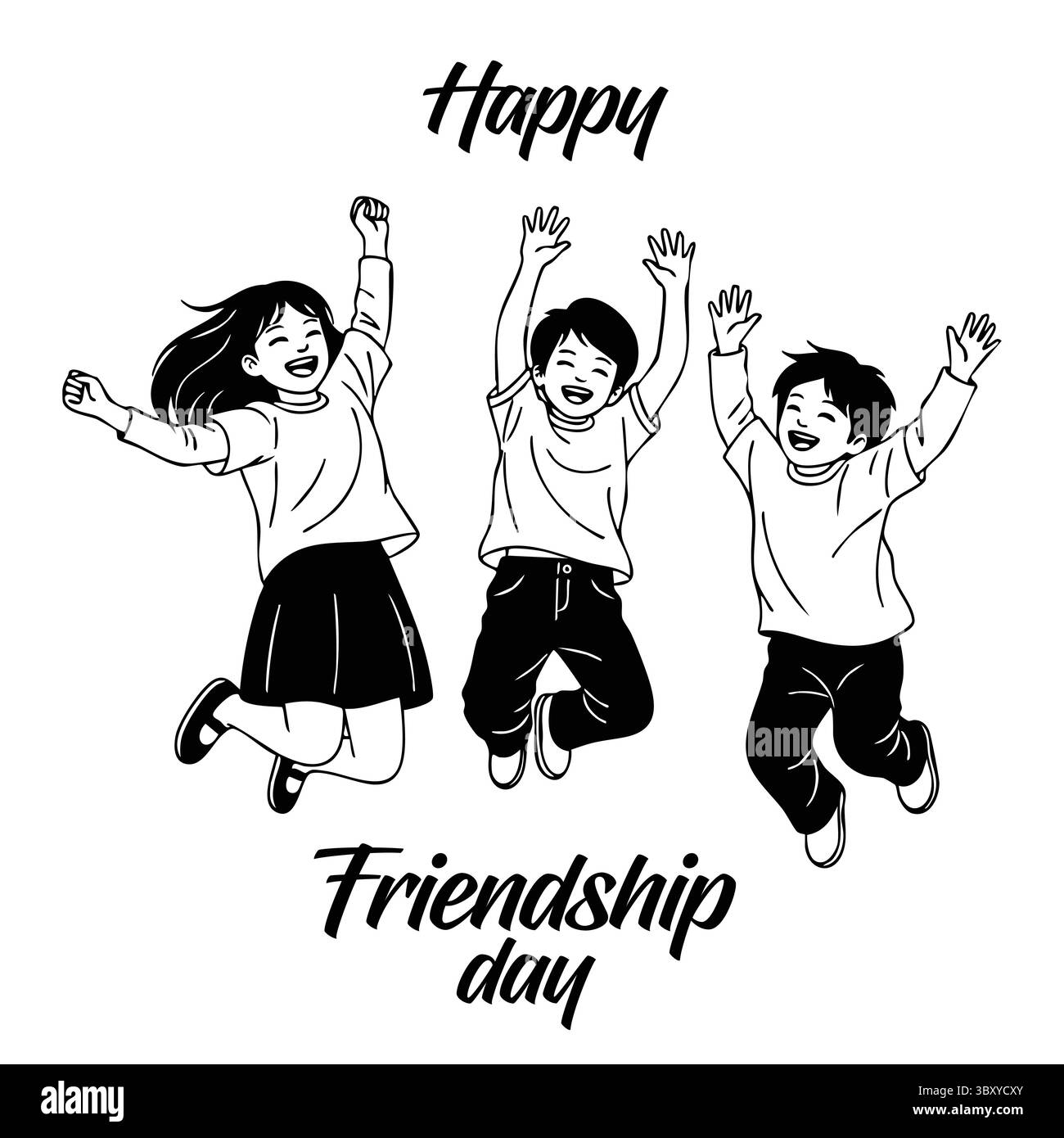 Freundschaftstag Hand gezeichnet Vektor-Illustrationen von besten Freunden umarmen, lachen, zusammen sitzen, Gruppe Freunde Kunstwerke für Karten, Poster, Aufkleber Stock Vektor