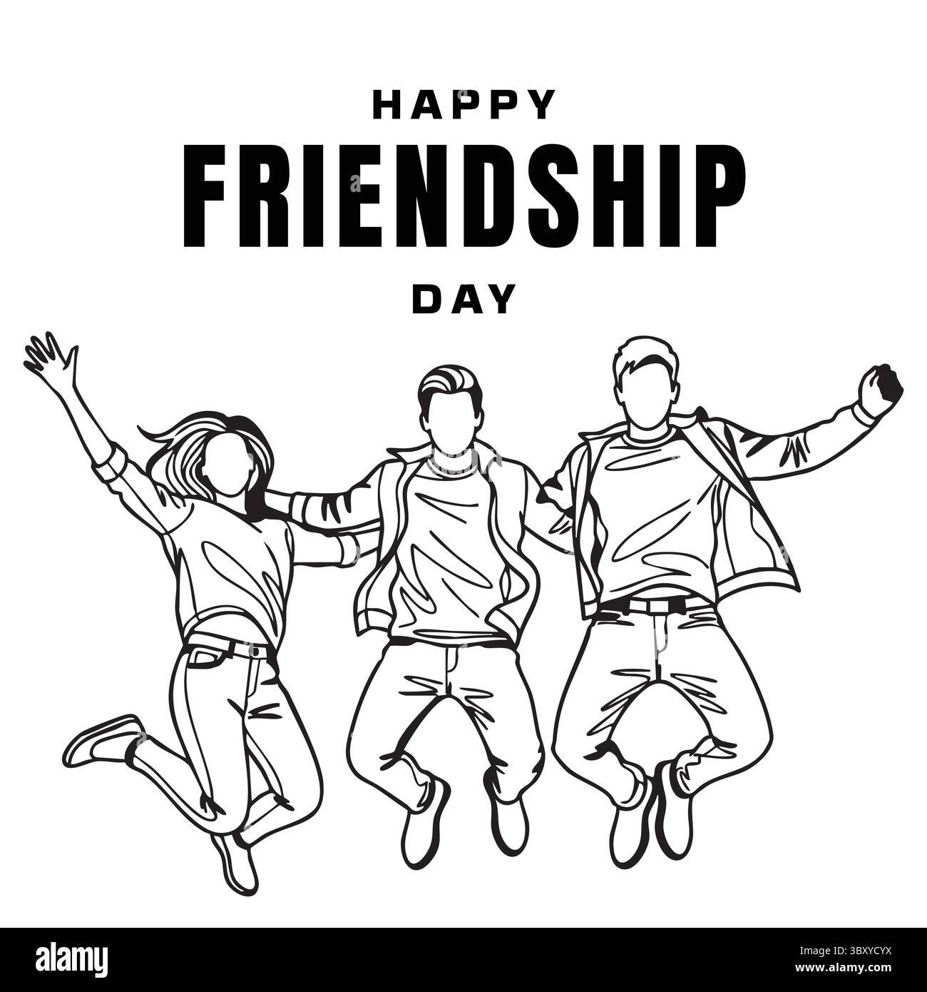 Freundschaftstag Hand gezeichnet Vektor-Illustrationen von besten Freunden umarmen, lachen, zusammen sitzen, Gruppe Freunde Kunstwerke für Karten, Poster, Aufkleber Stock Vektor