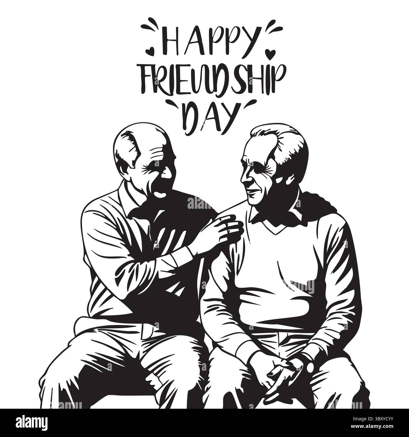 Freundschaftstag Hand gezeichnet Vektor-Illustrationen von besten Freunden umarmen, lachen, zusammen sitzen, Gruppe Freunde Kunstwerke für Karten, Poster, Aufkleber Stock Vektor