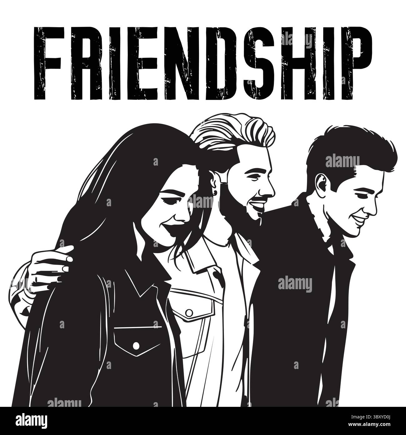 Freundschaftstag Hand gezeichnet Vektor-Illustrationen von besten Freunden umarmen, lachen, zusammen sitzen, Gruppe Freunde Kunstwerke für Karten, Poster, Aufkleber Stock Vektor