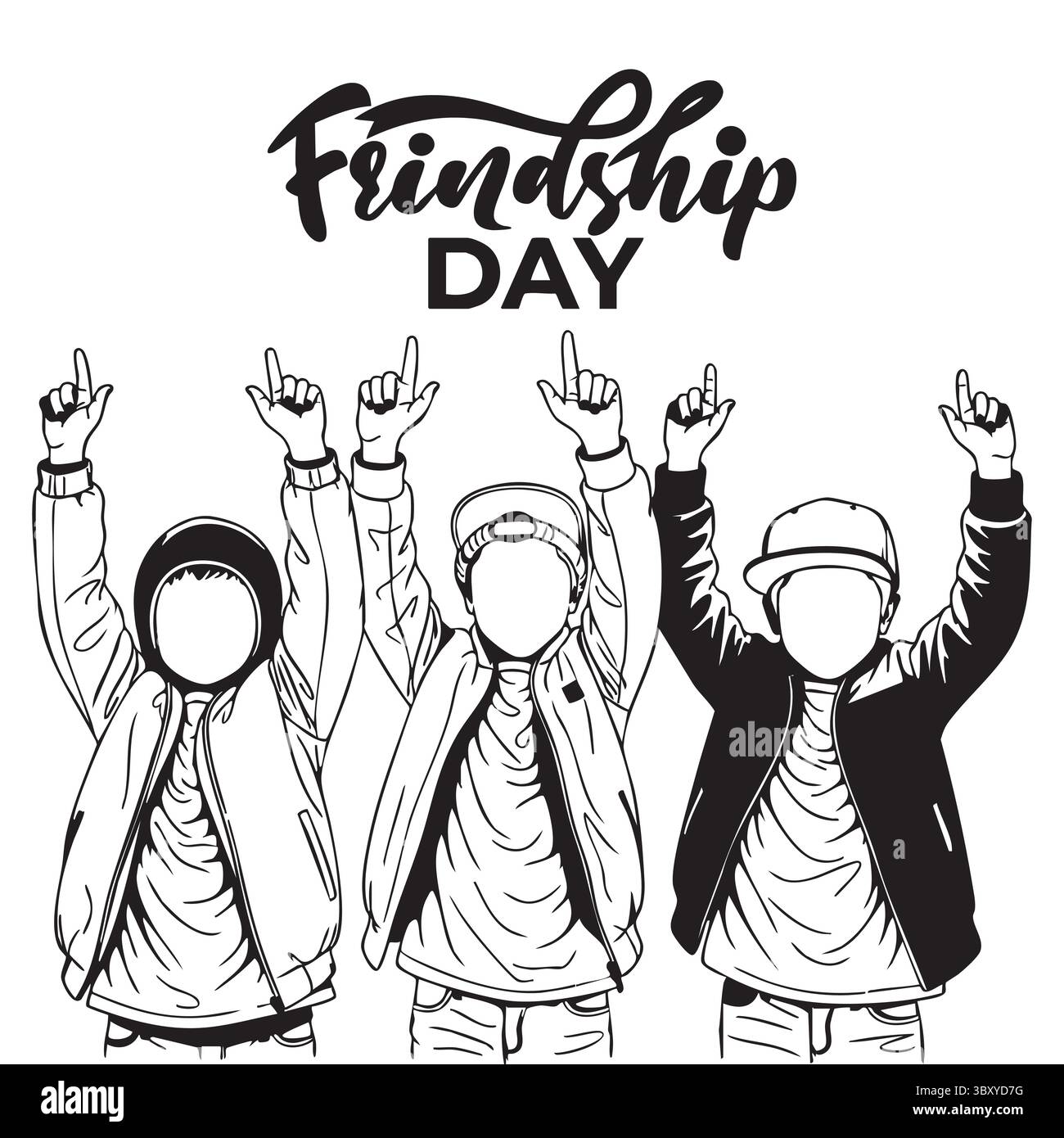 Freundschaftstag Hand gezeichnet Vektor-Illustrationen von besten Freunden umarmen, lachen, zusammen sitzen, Gruppe Freunde Kunstwerke für Karten, Poster, Aufkleber Stock Vektor