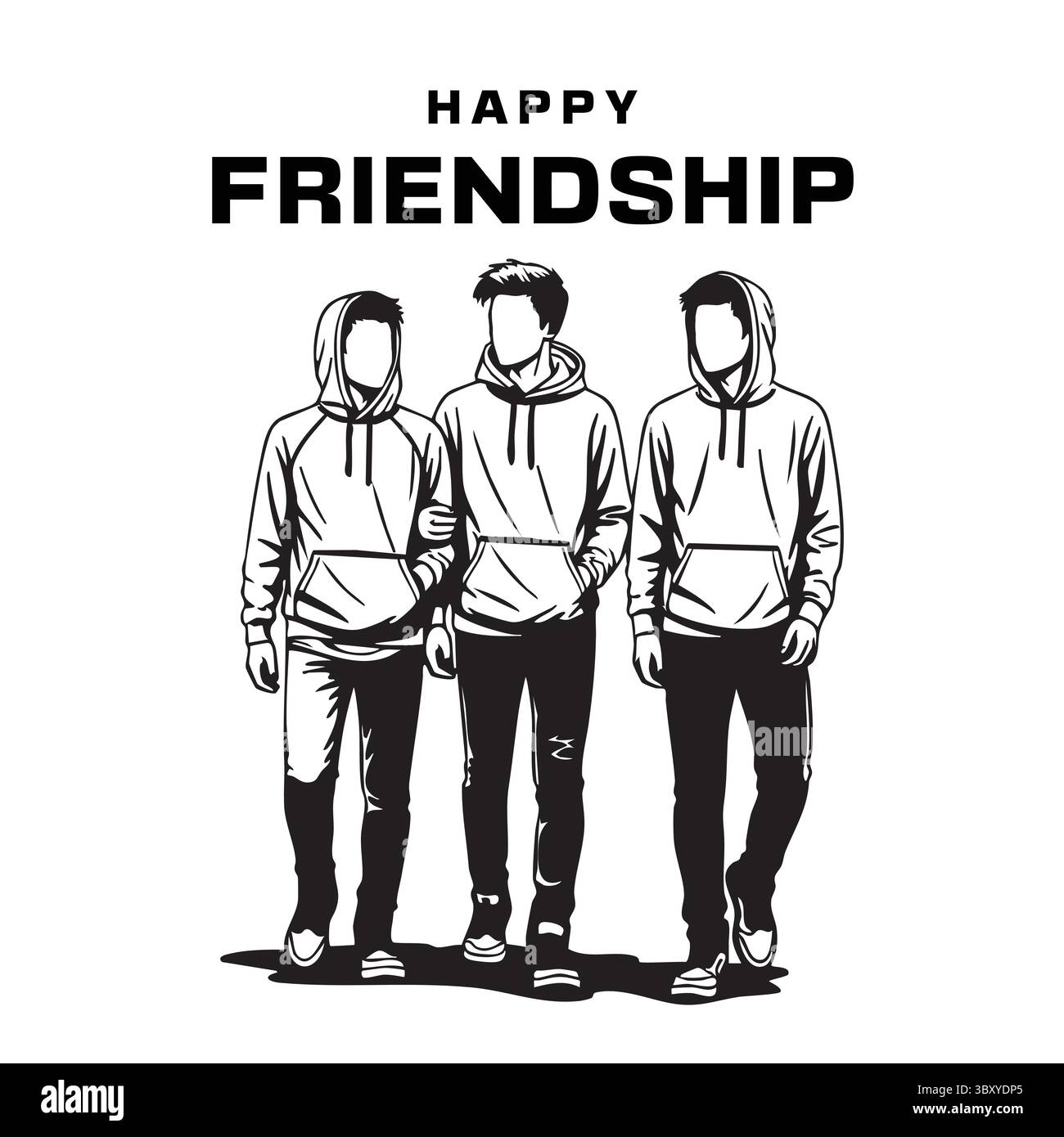 Freundschaftstag Hand gezeichnet Vektor-Illustrationen von besten Freunden umarmen, lachen, zusammen sitzen, Gruppe Freunde Kunstwerke für Karten, Poster, Aufkleber Stock Vektor