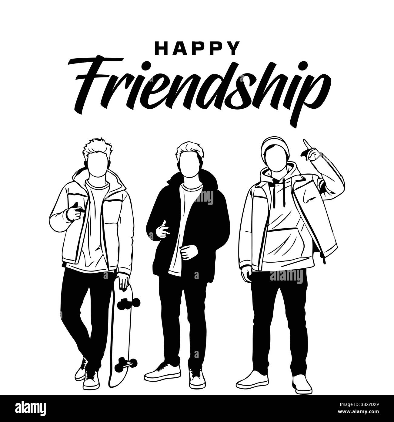 Freundschaftstag Hand gezeichnet Vektor-Illustrationen von besten Freunden umarmen, lachen, zusammen sitzen, Gruppe Freunde Kunstwerke für Karten, Poster, Aufkleber Stock Vektor