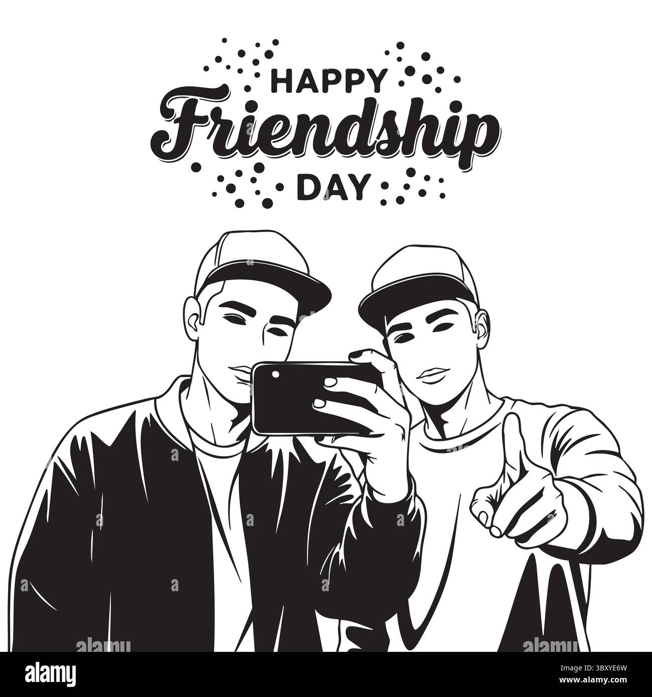 Freundschaftstag Hand gezeichnet Vektor-Illustrationen von besten Freunden umarmen, lachen, zusammen sitzen, Gruppe Freunde Kunstwerke für Karten, Poster, Aufkleber Stock Vektor