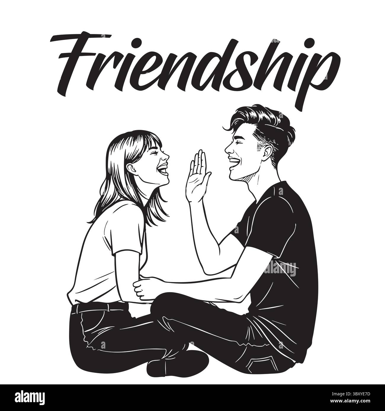 Freundschaftstag Hand gezeichnet Vektor-Illustrationen von besten Freunden umarmen, lachen, zusammen sitzen, Gruppe Freunde Kunstwerke für Karten, Poster, Aufkleber Stock Vektor