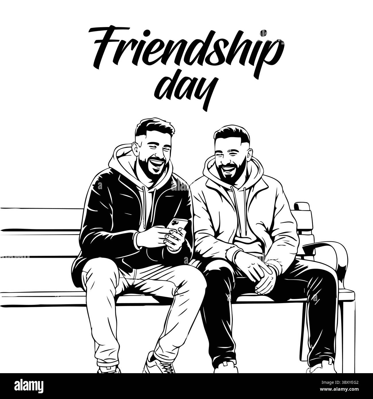 Freundschaftstag Hand gezeichnet Vektor-Illustrationen von besten Freunden umarmen, lachen, zusammen sitzen, Gruppe Freunde Kunstwerke für Karten, Poster, Aufkleber Stock Vektor