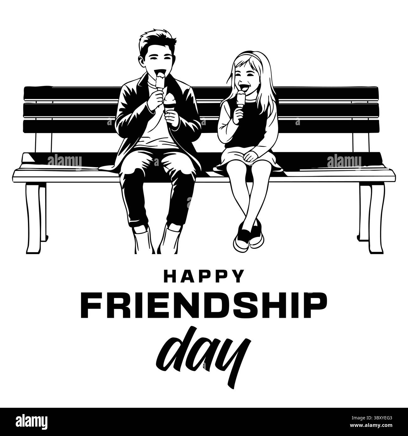 Freundschaftstag Hand gezeichnet Vektor-Illustrationen von besten Freunden umarmen, lachen, zusammen sitzen, Gruppe Freunde Kunstwerke für Karten, Poster, Aufkleber Stock Vektor